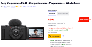 Sony vlog camera ZV-1F voor €499 bij Bol