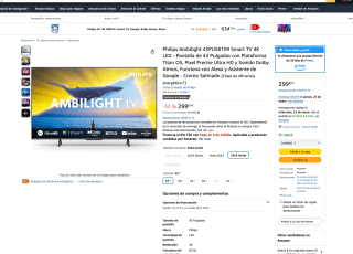 Smart TV Philips Ambilight 43PUS8109 4K LED 43" con Pixel Precise Ultra HD y Dolby Atmos por 299€