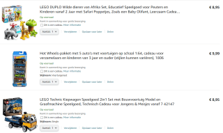 2+1 gratis op veel speelgoed items bij Amazon.nl