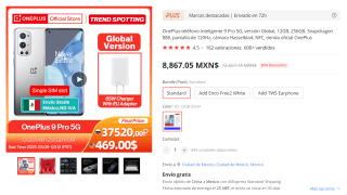 OnePlus 9 Pro 5G 256GB Global a $8,867 en AliExpress