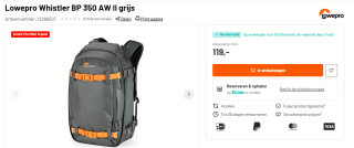 Lowepro Whistler BP 350 AW II Green Line rugzak met gratis manfrotto mini tripod voor €119 bij Kamera Express