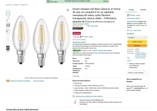 3 Osram Lámpara LED Base Classic B forma vela con casquillo E14 2700 Kelvin por 5,99€