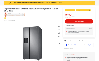 Frigorífico americano Samsung SMART AI RS68CG852DS9EF, No Frost, 178 cm, 634l, Twin Cooling Plus, Dispensador de hielo & agua por 890,10€