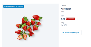 400 Gram Calinda aardbeien voor €2,29 bij de Aldi