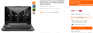 Ordeandor Portátil ASUS TUF Gaming A15 FA506NCR-HN006 AMD Ryzen 7 7435HS/16GB/512GB SSD/RTX 3050/15.6" por 699€
