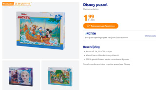 Diverse varianten Disney puzzels voor €1,99 bij de Action