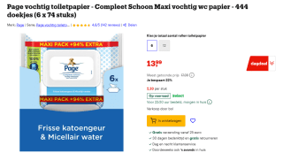 6x 74 doekjes Page vochtig toiletpapier voor €13,99 bij Bol