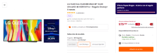 Televisor LG OLED Evo OLED48C29LB 48" OLED UltraHD 4K HDR10 Pro + Regalo Disney+ 3 meses por 979€