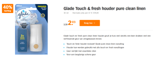 Glade Touch & fresh pure clean linen voor €0,03 na cashback via Tikkie bij de AH