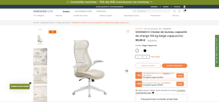 SONGMICS Chaise de bureau capacité de charge à 99,99€