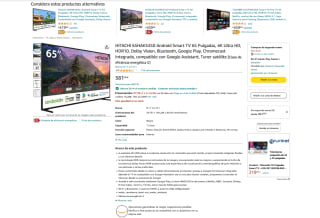 HITACHI 65HAK5350 Android Smart TV 65" 4K Ultra HD HDR10 por 381,56€