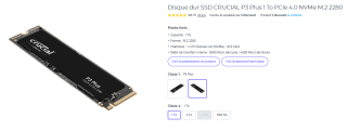 Crucial P3 Plus SSD 1TB PCIe Gen4 NVMe M.2 SSD Interno por 54,99€