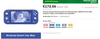 Console Nintendo Switch Lite à 172,06€