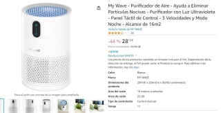 Purificador de Aire de 16m2 con Luz Ultravioleta - 3 Velocidades y modo noche marca MyWave por 28,13€