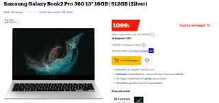 Samsung Galaxy Book2 Pro 360 (13.3", i7, 16GB, 512GB SSD, Windows 11 Home) voor €1.099 bij Bol.com