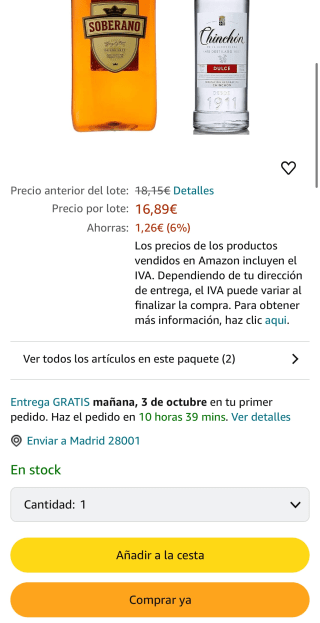 Brandy de Jeres Soberano 1000 ml + Anís Chinchón Dulce 1000ml (El Pack Sol & Sombra) por solo 16,89€