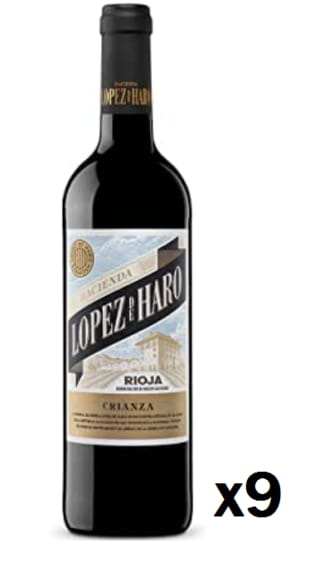 9 Botellas de Hacienda Lopez De Haro Tinto Crianza Vino por 31.28€