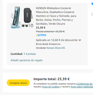KENSEN Afeitadora Corporal Masculina con accesorios + estuche por 23,39€