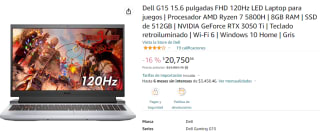 Laptop Dell G15 15.6" a $20,750 en Amazon