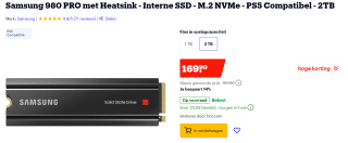 Samsung interne harde schijf SSD 980 Pro met Heatsink (2TB) voor €169,90 bij bol.com