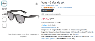 Vans - Gafas de sol color negro por 9,90€