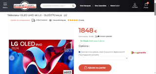 Téléviseur OLED UHD 4K LG - OLED77C44LA à 1848 €