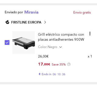 Grill eléctrico compacto con placas antiadherentes 900W por 17€.