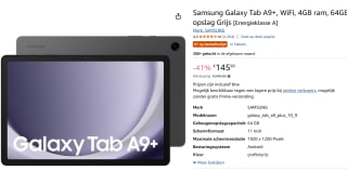 Samsung Galaxy Tab A9+, WiFi, 4GB ram, 64GB opslag Grijs voor €145,90 bij Amazon