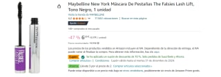 3 Maybelline New York Máscara De Pestañas The Falsies Lash Lift, Tono Negro por 12.15€
