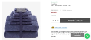 Set por 6 toallas Belle Heaven Nautica por $779.70 en El Palacio del Hierro