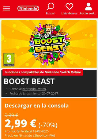Boost Beast Nintendo Switch por 2,99€.