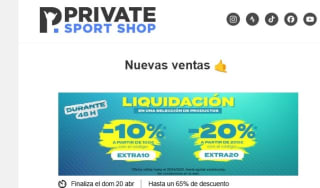 Hasta escuento en una gran selección de productos desde Private Sport