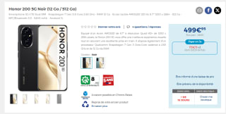 Smartphone Honor 200 5G Noir (12 Go / 512 Go) à 499,95€
