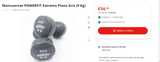 Mancuernas POWERFIT Extremo Plano Gris 9 Kg por 34.63€