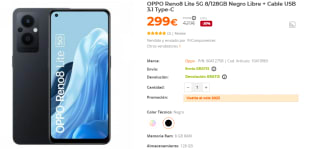 Movil OPPO Reno8 Lite 5G 8/128GB Negro Libre + Cable USB 3.1 Type-C por 299€