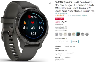 Garmin Venu 2S smartwatch voor €222,29 bij Amazon met Prime