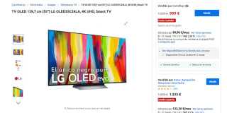 Televisión OLED 55 pulgadas LG OLED55C24LA por 999€ + cupón de 149,85€