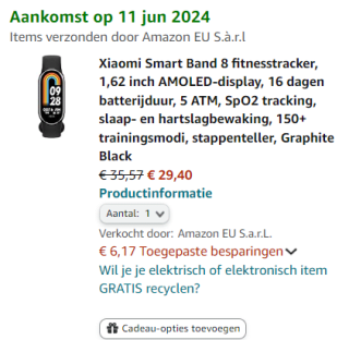 Xiaomi Smart Band 8 Europese Versie voor €29,40 bij Amazon