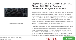 Logitech G G915 X LIGHTSPEED - TKL - Clicky gaming toetsenbord voor €187,78 bij Proshop