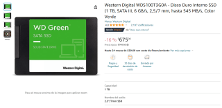 SSD Western Digital 1TB por $675 en Amazon