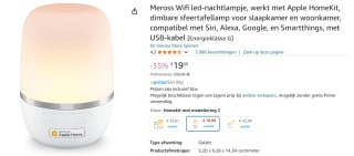 Meross Wifi smart led-nachtlampje voor €19,99 bij Amazon