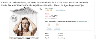 Ducha de lluvia cuadrada 20cm/8'' por $161