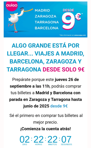 billetes a Madrid y Barcelona con parada en Zaragoza y Tarragona hasta junio de 2025 desde 9€