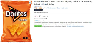 5 Bolsas de Doritos Tex Mex, Nachos con sabor a queso por 6,25€