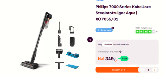 Philips 7000 series XC7055/01 - Steelstofzuiger met dweilfunctie voor €349 bij Ibood