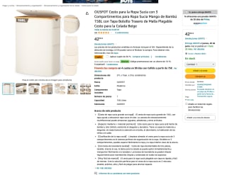 OUSFOT Cesto para la Ropa Sucia con 3 Compartimentos 158L por solo 25,79€