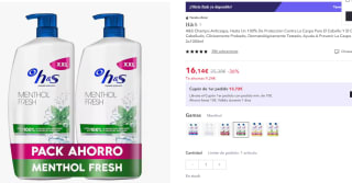 2 litros H&S Champú Anticaspa Clásico, Mentol y Limon por 16,14€ (cuenta nueva por 9,68€)