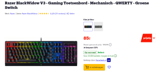 Razer BlackWidow V3 (Green Switch) Zwart toetsenbord voor €85 bij Bol.com