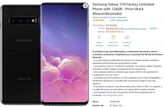 Galaxy S10 128 GB Reacondicionado a $4,297.78 en Amazon