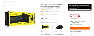 Corsair Pack Gaming Teclado K55 RGB PRO + Ratón HARPOON RGB PRO + Auriculares HS55 STEREO + MM100 por 89€
